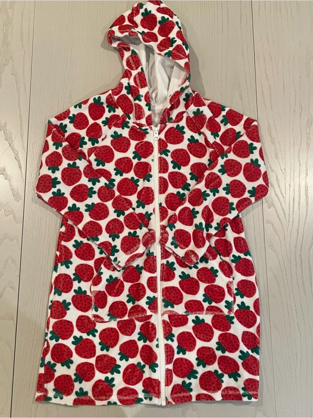 Hanna Andersson Long Sleeve Loop Terry Hoodie Cover Up (Strawberry) - Size 8
